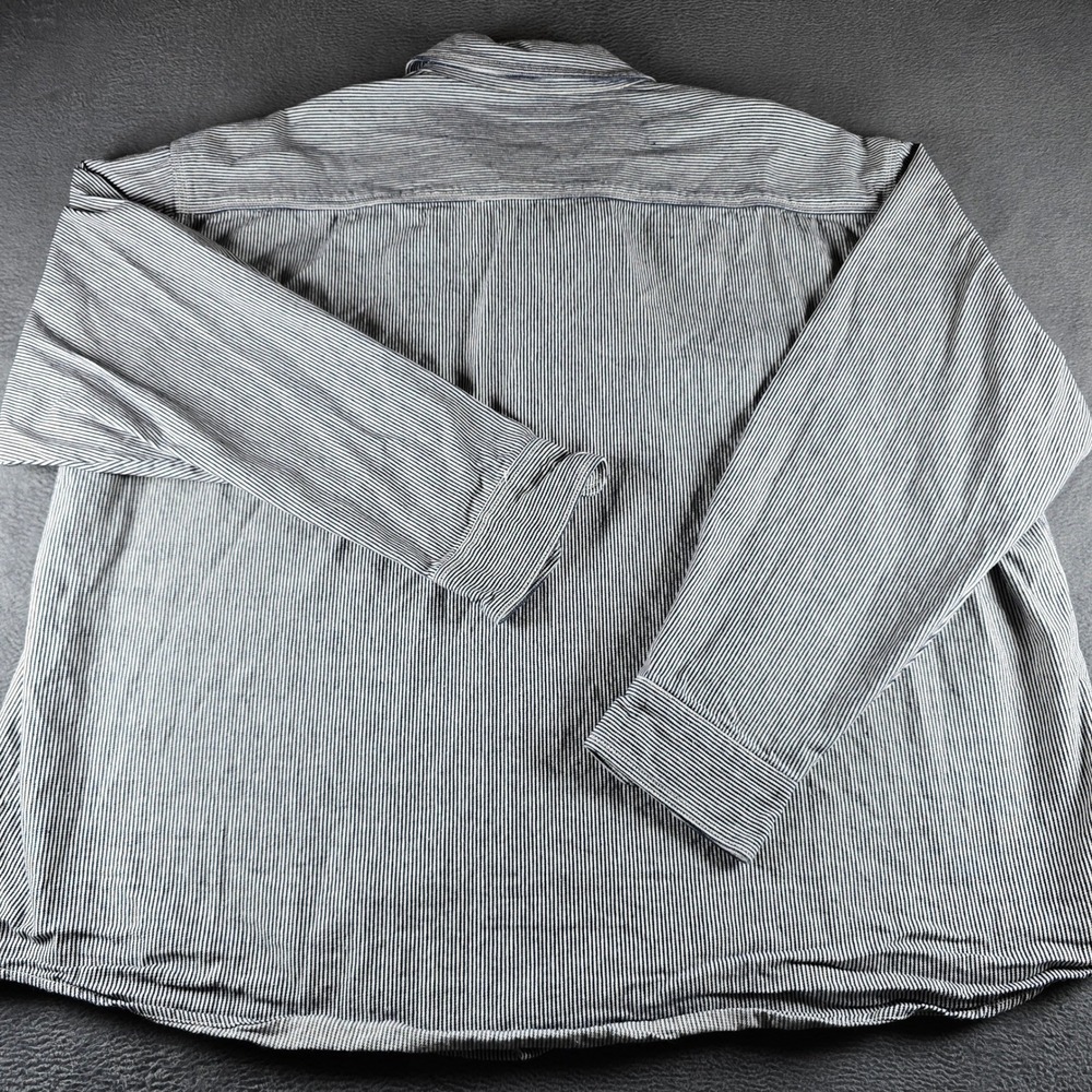 HickoryShirtCo Mens 3XL Blue White Striped Cotton Long Sleeve Work Shirt Pockets - Picture 6 of 7